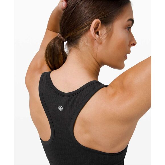 EUC Lululemon Ebb To Street Racerback Crop Tank Black Ribbed Size 4 Cropped - Picture 10 of 12